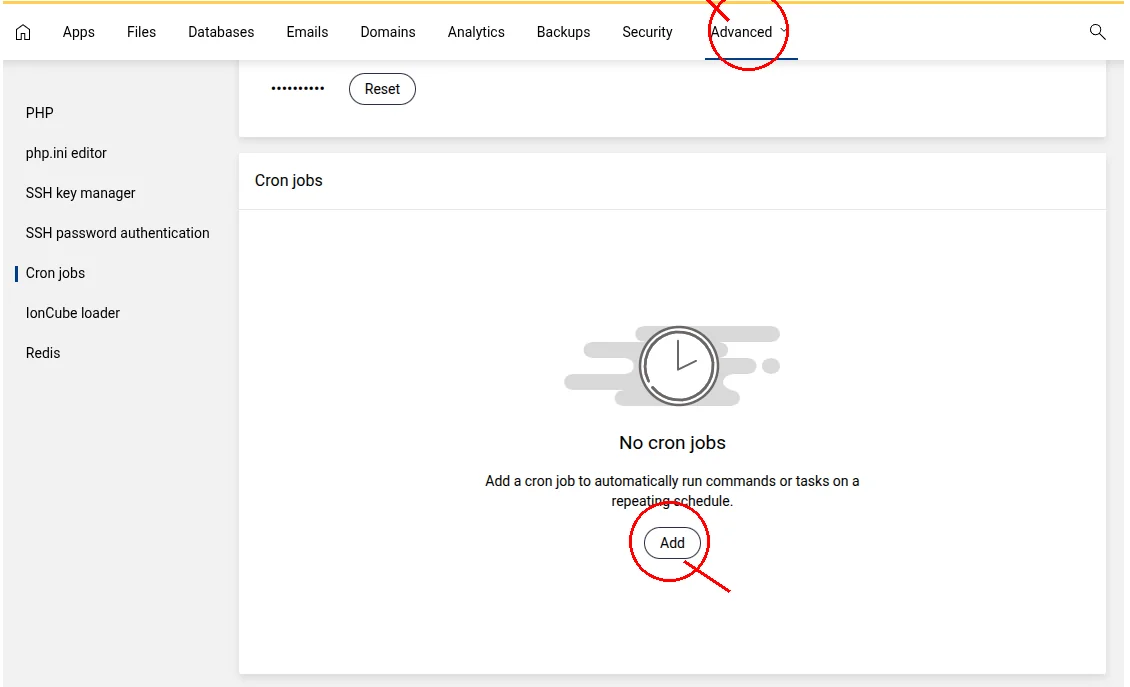 The Enhance Cron Jobs interface